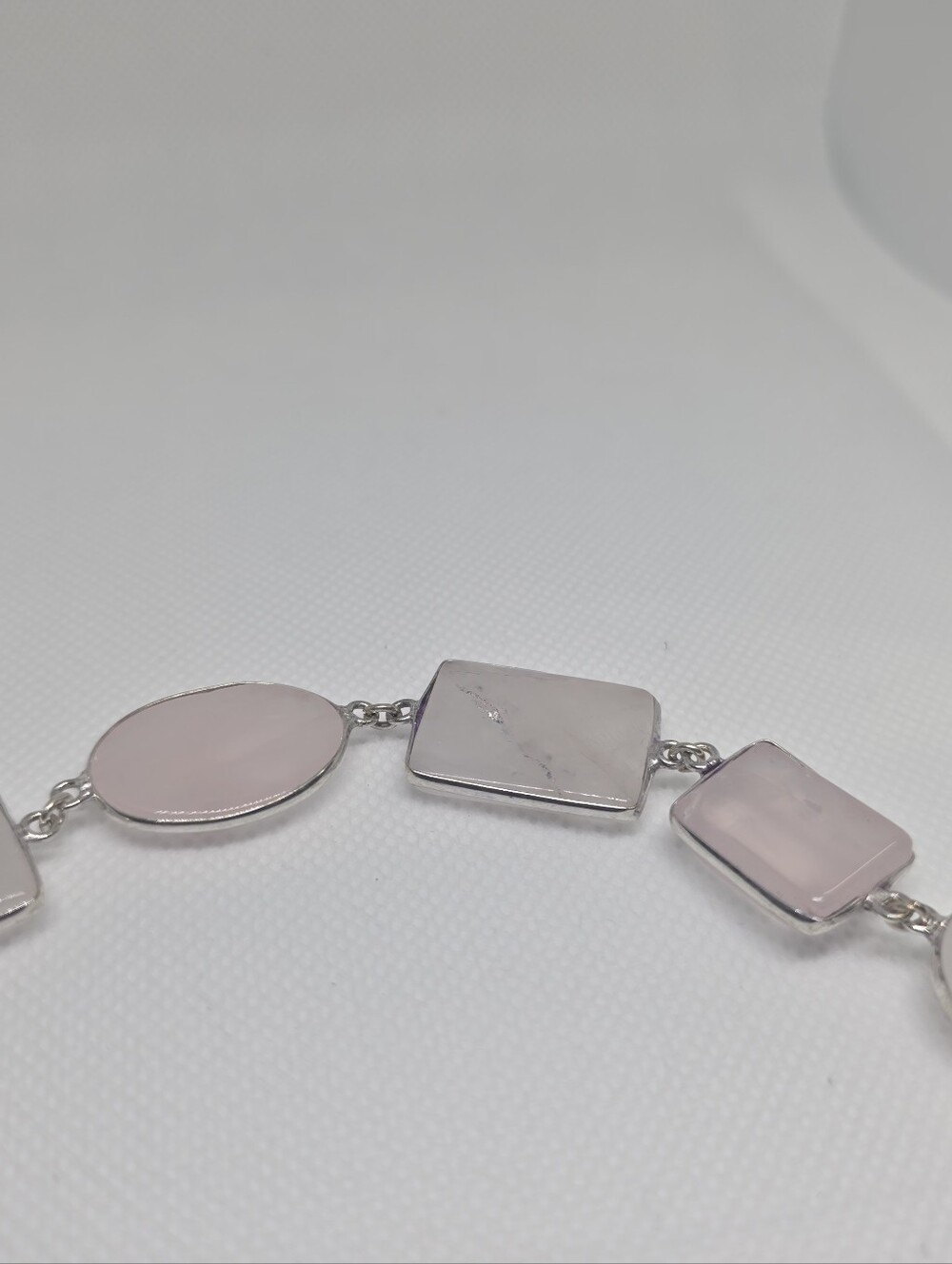 Delicate Pink Gemstone Link Bracelet - Silver Tone Natural Pink Stone Multi Shap